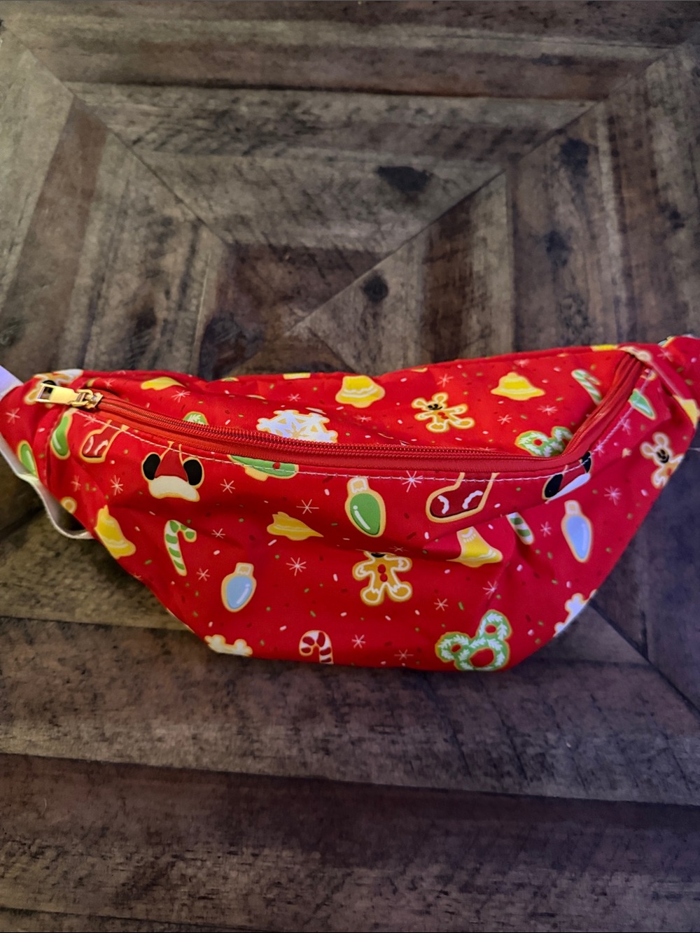 New Women’s Disney Inspired Holiday Red Candy Print Waist Bag Crossbody